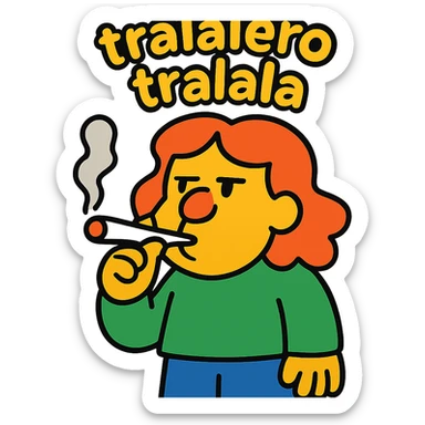 cartoonish character labeled 'tralalero tralala' smoking a joint sticker