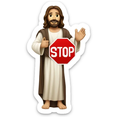jesus holding stop sign sticker