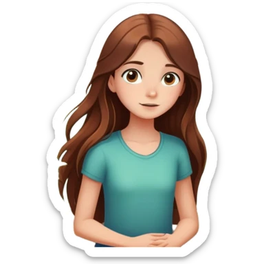 Girl with long brown hair looking out a window with sunbeams and houseplants around her in the background cartoon style  fill the background with the details  sticker