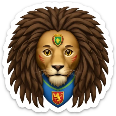 melancholic  Bob Marley with gigantic dread locks in form heraldic crest with ethiopian lion sticker