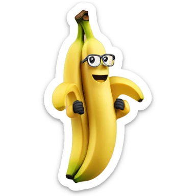 yellow banana with a banana mini figurine in his arms sticker