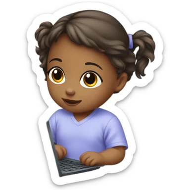 an baby girl using a computer sticker