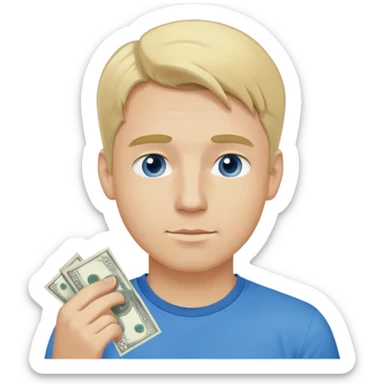 Man with blonde hair and blue t shirt in love with money  sticker