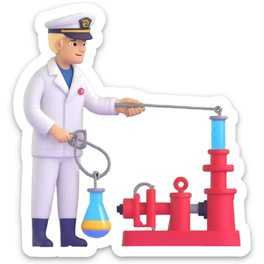 Complete process from sailor at winch pulling up sample, transferring to lab, and scientists analyzing marine sediments sticker