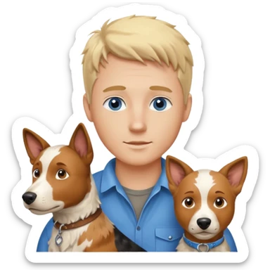 Blonde hair blue eye man with cattle dog sticker