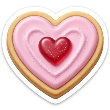 Realistic shortbread cookie in the shape of a heart with pale pink jelly middle filling and sprinkled powder sugar on top. sticker