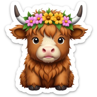 Baby highland cow with flower crown sticker