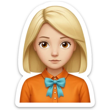 longer blond hair  straightnot smiling woman with orange blouse bow collar sticker