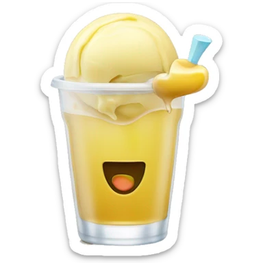 apple juice with one scope of yellow ice cream in it sticker