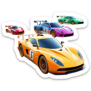 A sleek racing car and motorcycle speeding on a track, leaving a trail of dust behind. The scene captures the thrill of high-speed competition, with blurred motion and vibrant colors, highlighting the dynamic energy of motorsport. sticker