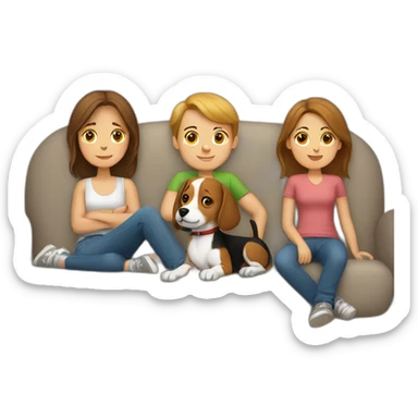 Brown hair White boy and girl and beagle Sit on couch sticker