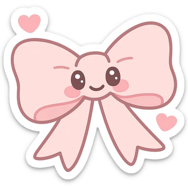 coquette bow with heart accents, pink and white, vintage romantic style sticker