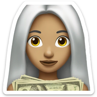 light skin girl long hair holding money sticker