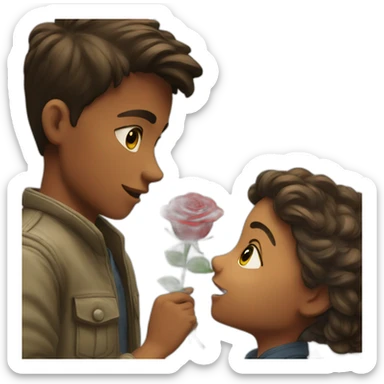 A boy giving a girl rose  sticker