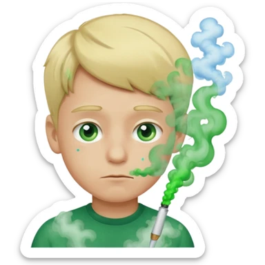 boy with green smoke due to the unpleasant smell on his body, blond and blue eyes. sticker