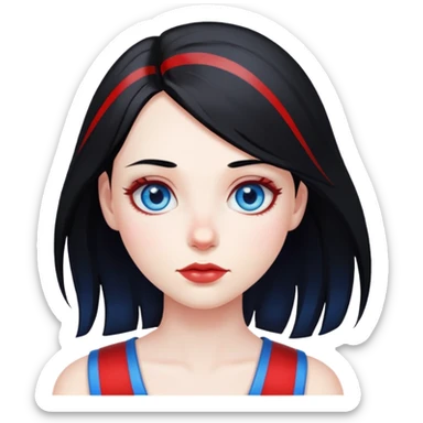 Girl-pale-black hair-red stripe hair-blue eyes sticker