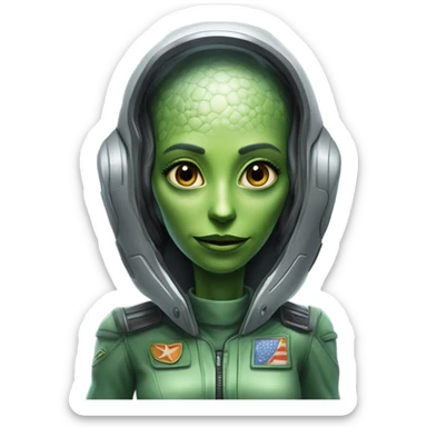 green alien reptilian woman pilot sticker