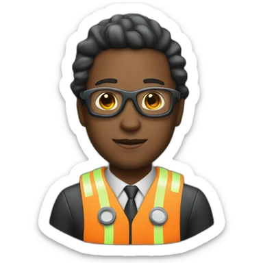 A black businessman with a bust wearing safety equipment sticker