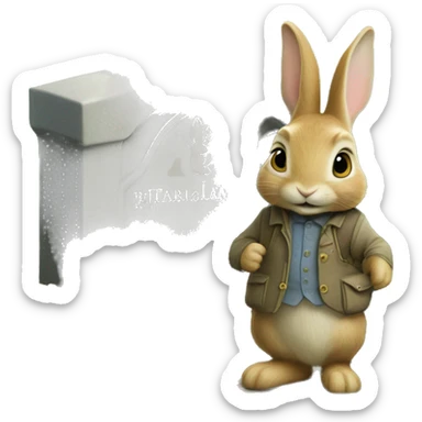 Peter rabbit next to a grave that says the name Rita Lammiman sticker