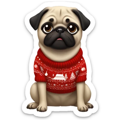 A pug with a Christmas sweater  sticker