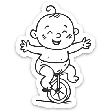 babies riding a unicycle sticker