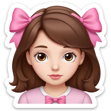 a girl with brown hair and a pink bow sticker