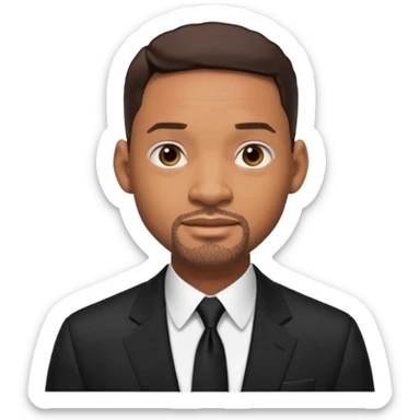 Will Smith with dark brown hair, black suit sticker