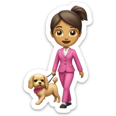 chica morecon traje rosa de pilates paseando a su perro sticker