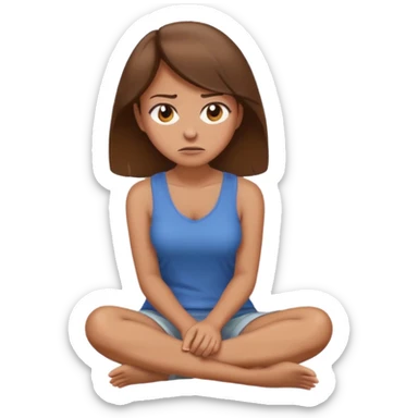 frustrated woman with brown hair sitting sideways on the floor, looking away, emoji style sticker
