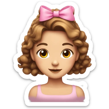 A cute young woman with brown hair with small pink bows and sparkles around her sticker