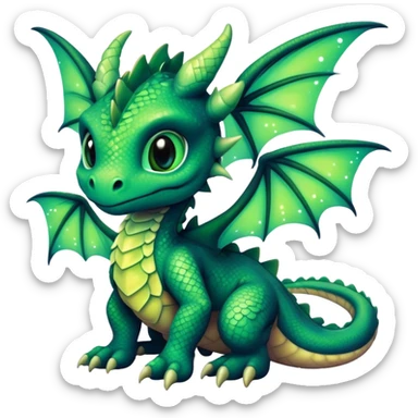 Airbrush painted image of a forest dragon hatchling under a deep galactic sky with luminescent wings spread against the stars sticker