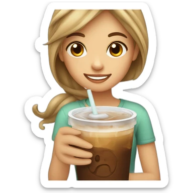 a girl enjoying her iced coffee  sticker