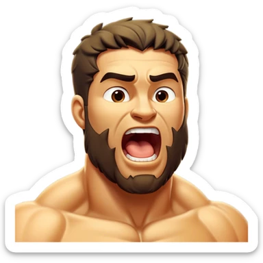 Cinematic Realistic Hercules Portrait, head tilted slightly with a dramatic, wide-open yawn, revealing a moment of relaxed strength. The lifelike textures of his powerful form and subtle, sunlit highlights emphasize his heroic presence even in a state of casual repose. sticker