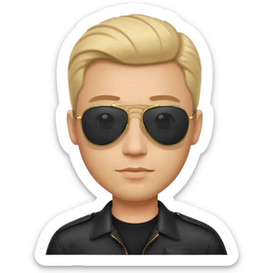 Man with comb over hairstyle wearing aviator sunglasses and black shirt sticker
