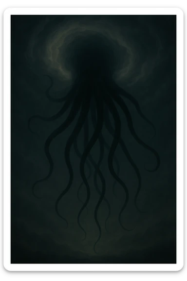 Hide the creature's head in the clouds so only the long tentacles are visible emerging from the swirling sky, dramatic cosmic horror style, inspired by flux pro style, no background sticker