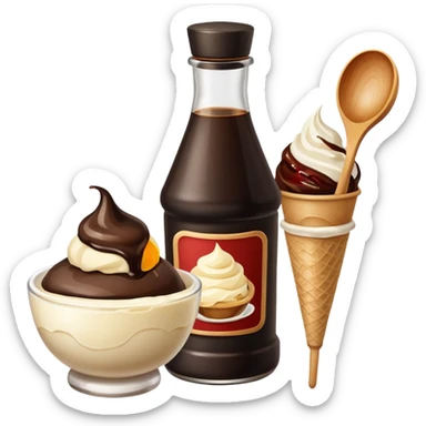 Soy sauce bottle next to ice cream. sticker