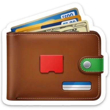 portefeuille marron avec quelques billets et carte bancaire sticker