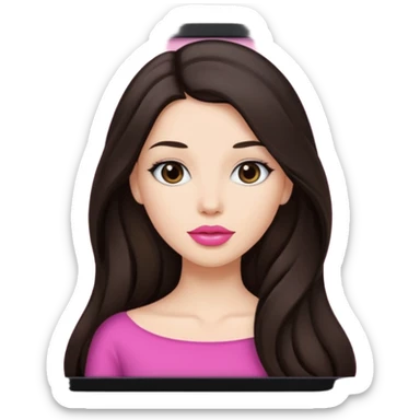 pink girly framed picture of a long hair brunette  sticker