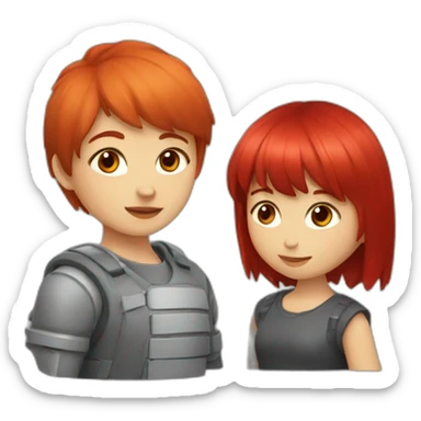 Girl with silver wolfcut hugging girl with red hair with bangs sticker