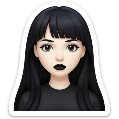 vampira mulher branca com cabelo preto longo com franja acima da sobrancelha e lábios com batom preto sticker