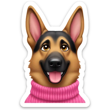 German shepherd with silly face wearing pink sweater sticker
