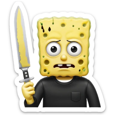 Emo SpongeBob holding a knife sticker