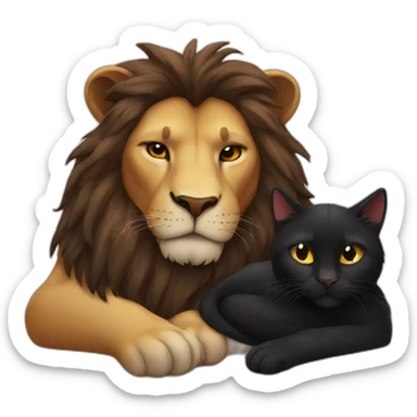Lion and black cat sleeps together  sticker