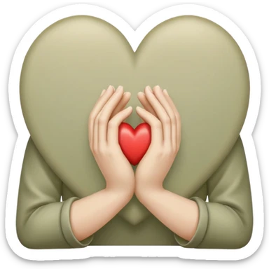 Hands joined in prayer with a pale olive heart sticker