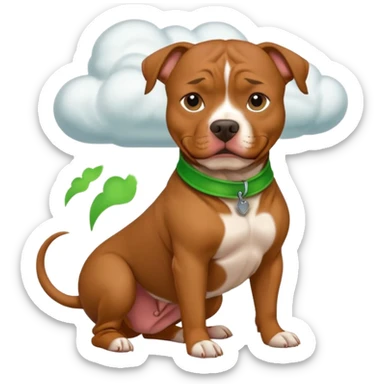 brown pit bull dog with green burp cloud  sticker