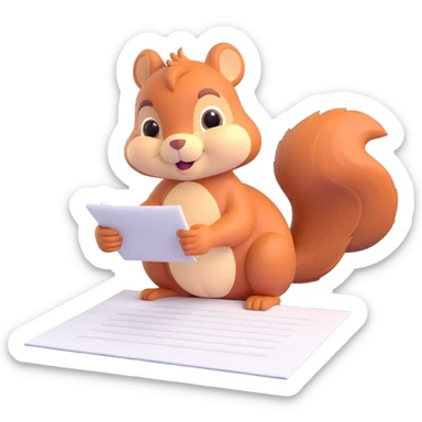 squirrel writing on a piece of paper sticker
