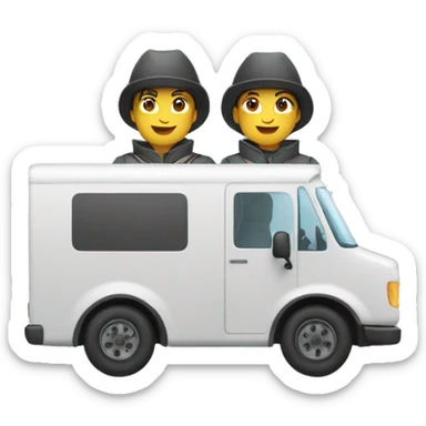 male and female musketeers driving mail truck sticker