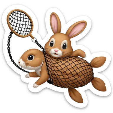 a fish net catching a rabbit sticker