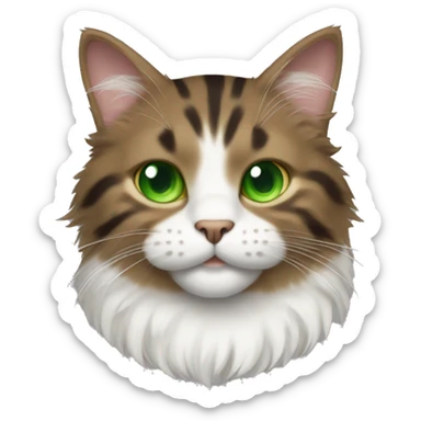 fluffy brown tabby cat with green eyes and a white chest and paws  sticker