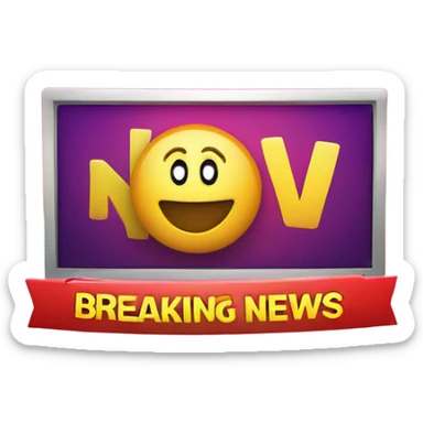 A professional breaking news banner with the word "NEW" glowing in bold text, set on a modern gradient background with ticker-style elements. sticker